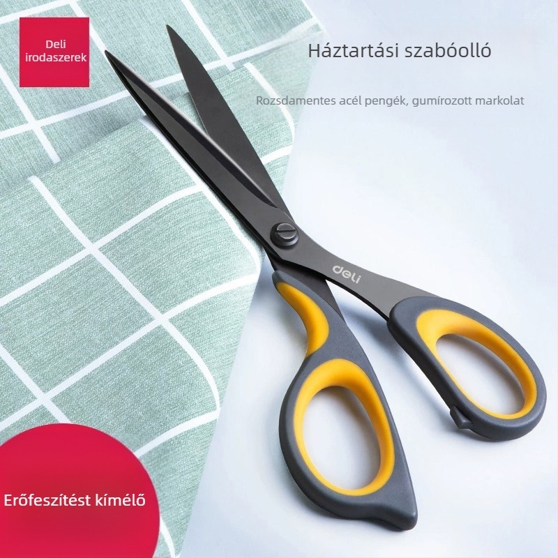 Deli 6027 Rozsdamentes acél olló fekete pengével, művészetekhez és kézművességhez, 17 cm, textilek vágásához otthonra