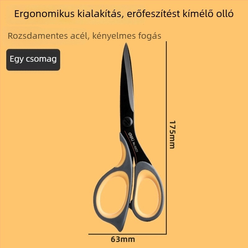 Deli 6027 Rozsdamentes acél olló fekete pengével, művészetekhez és kézművességhez, 17 cm, textilek vágásához otthonra
