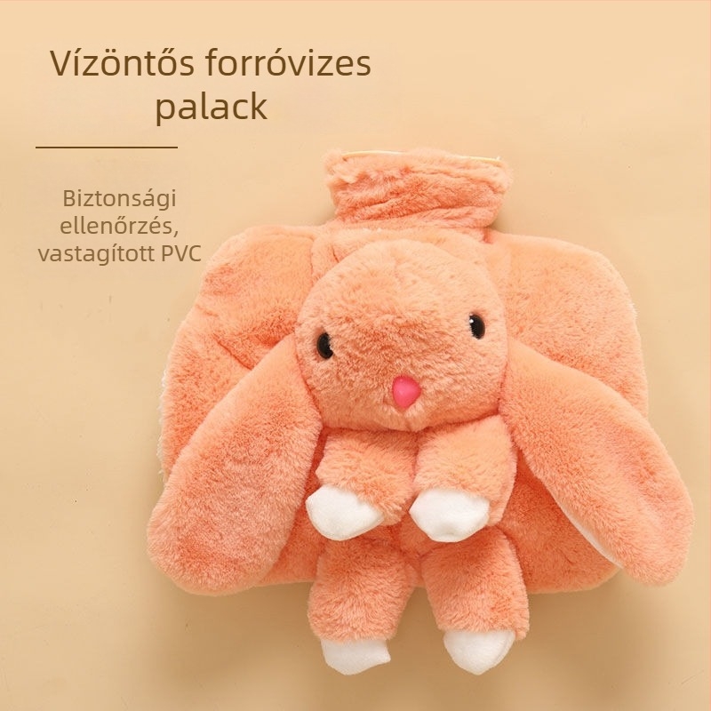 Vízzel töltött forróvizes palack plüss dizájnnal, levehető és mosható, kézmelegítő a kezekhez, lábakhoz és derékhoz, vastagodott