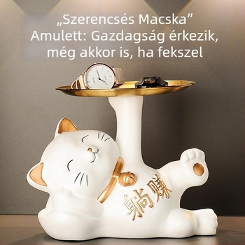 Kerámiából készült szerencsemacska: bejárati kulcstartó, előszobai dekoráció és cipősszekrény, költözési ajándék