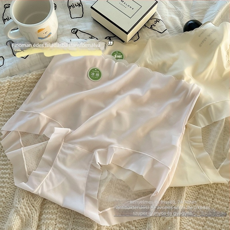 Ultra vékony Ice Silk magas derekú, plusz méretű női alsónemű – antibakteriális, lélegző, áttetsző, pamut belső réteg, nyárra