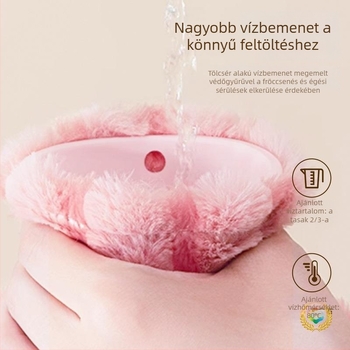 Forróvíz-palack plüss borítással, hosszú töltőcsíkkal, nagy méret, vastag PVC, kézmelegítő