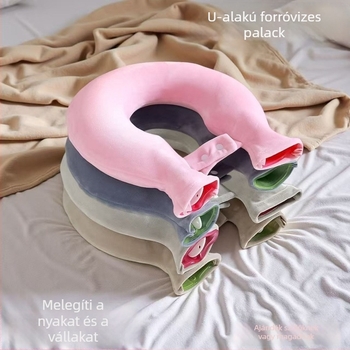 U alakú melegvizes palack a nyaki gerinchez, váll- és nyakmelegítéshez, vastag fejkendővel