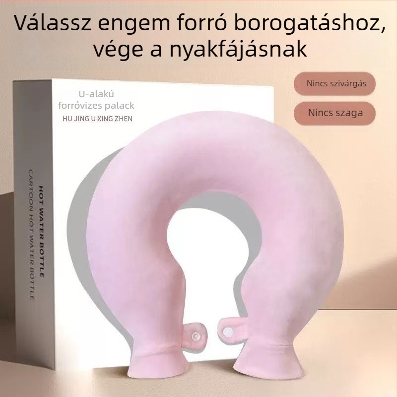 U alakú melegvizes palack a nyaki gerinchez, váll- és nyakmelegítéshez, vastag fejkendővel