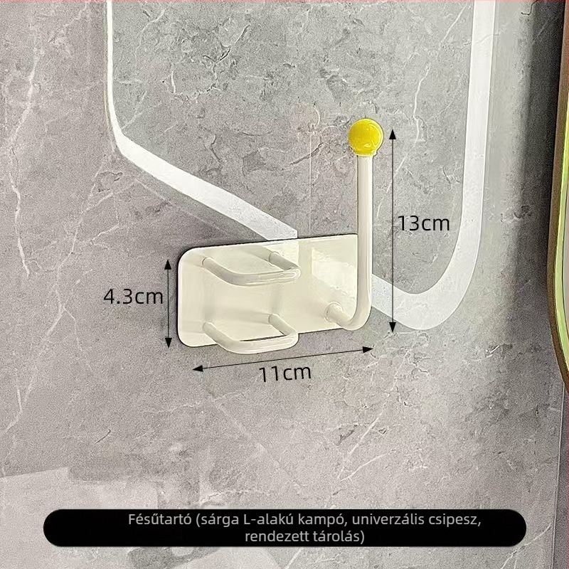Fürdőszobai falra szerelhető hajgumi- és ékszer-tároló, műanyag, fúrás nélkül