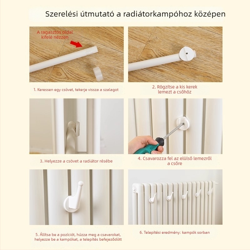 Fúrás nélküli radiátorra szerelhető — ruhaszárító akasztó, sapkák és törölközők számára