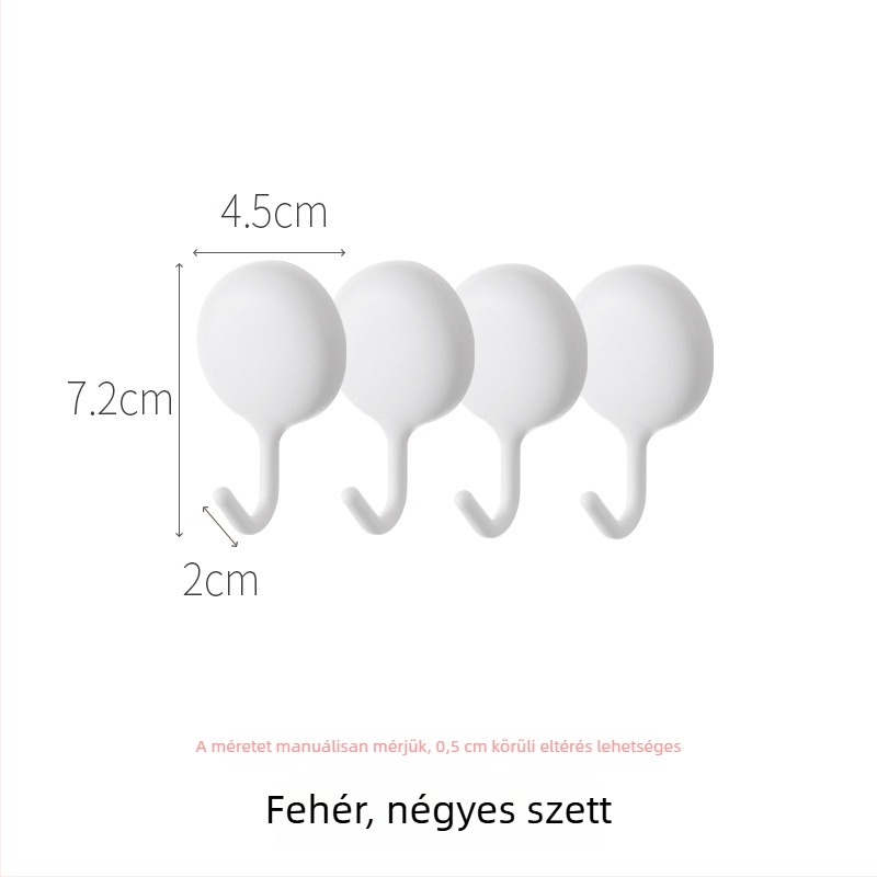 Konyhai ragasztós sarokakasztó, fúrás nélkül, fehér, 4 darab, ABS