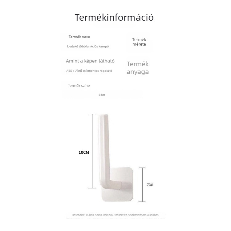 Fali akasztó ragasztóval, ABS, egyetlen kampó, modern letisztult stílus, teherbírás 10 kg, konyhába, hálószobába és a fürdőszobába