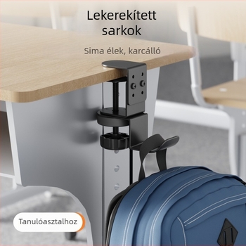 Íróasztalhoz fúrás nélküli táskaakasztó, állítható, fém felépítésű, modern, minimalist stílus, teherbírás 1–3 kg, Shell Stone
