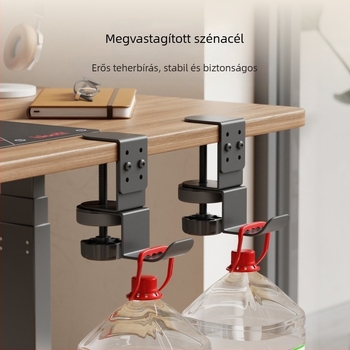 Íróasztalhoz fúrás nélküli táskaakasztó, állítható, fém felépítésű, modern, minimalist stílus, teherbírás 1–3 kg, Shell Stone