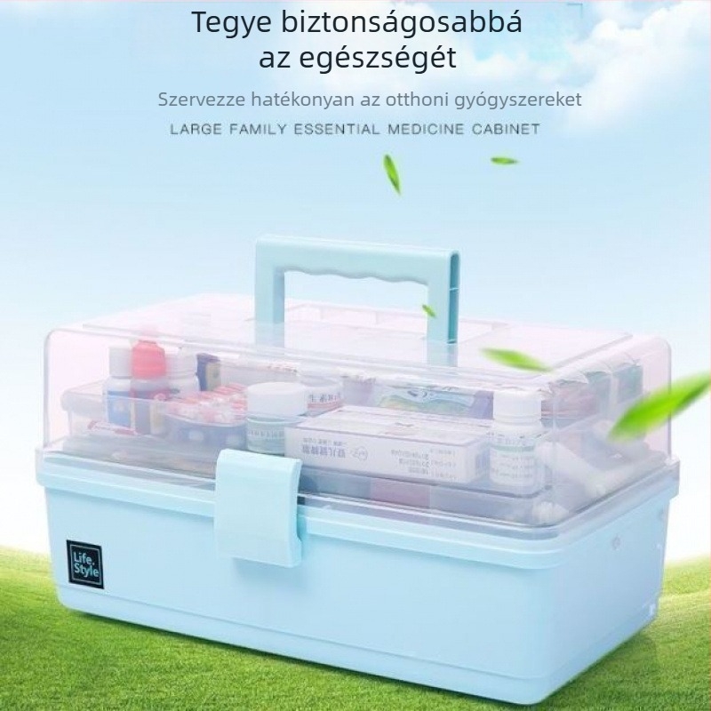 Nagy kapacitású háztartási elsősegély-doboz, többrétegű orvosi tároló sürgősségi használatra, családi hordozható készlet