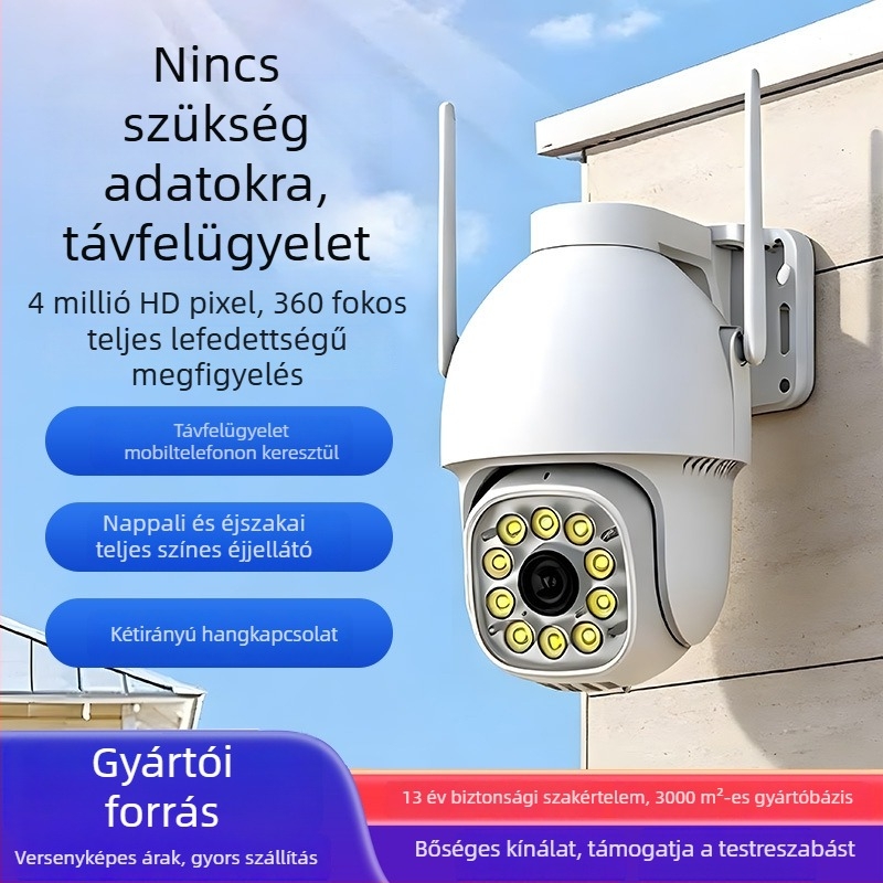 Kültéri megfigyelő kamera 360° éjjellátással, vezeték nélküli kétirányú kommunikáció, emberi követés, 4G kupolkamera otthonra.