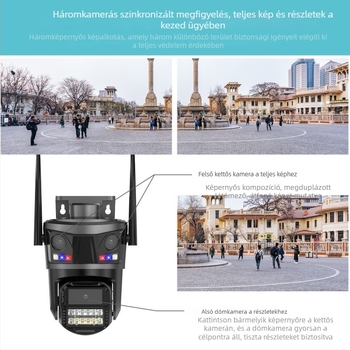 Háromlencsés, háromcsatornás vezeték nélküli megfigyelő kamera beltéri és kültéri használatra – ultraéles kép