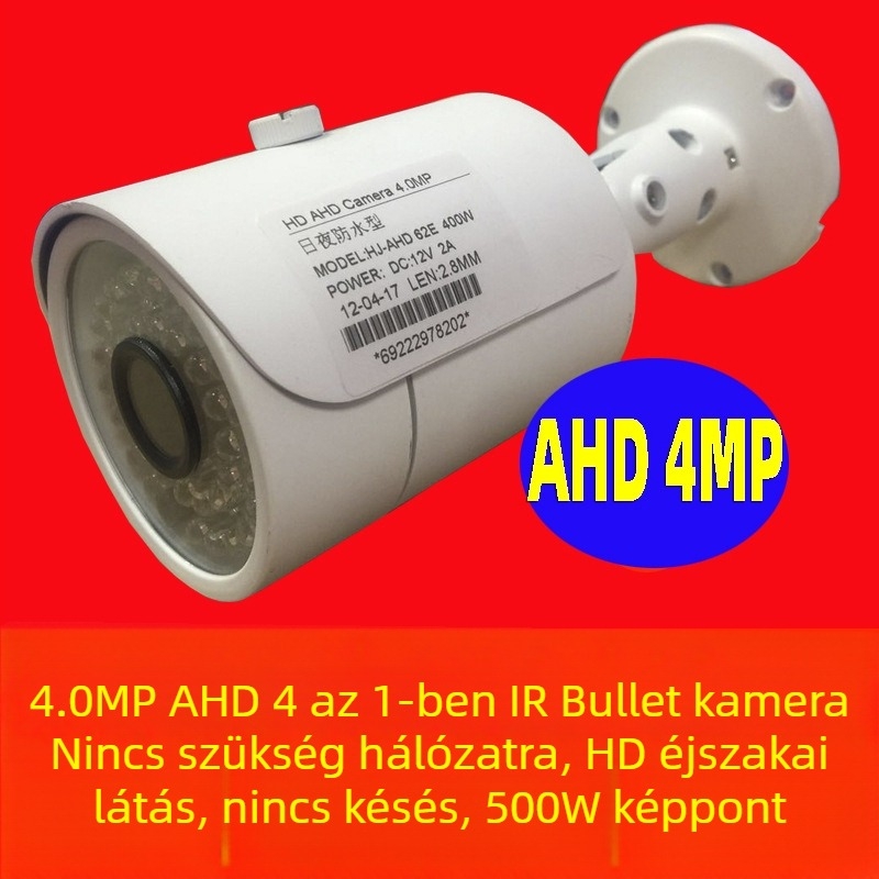 4-in-1 biztonsági kamera: AHD/TVI/CVI/CVBS, 4MP, nappal/éjjel, beltéri és kültéri használat, 2.8 mm objektív, IR 30 m