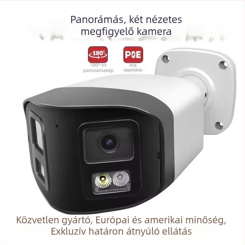 180°-os panorámás kamera kettős objektívvel, PoE, 8MP, teljes színű éjjeli látás, 4K megfigyelés
