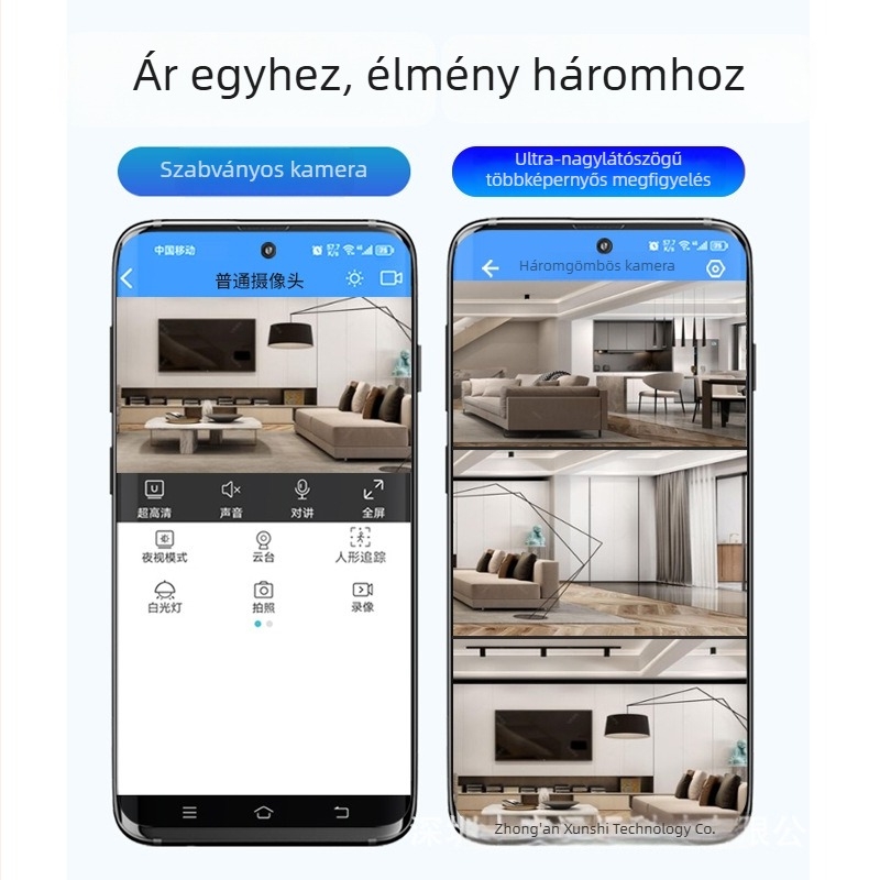 360° gömbkamera otthoni megfigyeléshez, vezeték nélküli belső monitor hanggal, HD éjjellátás