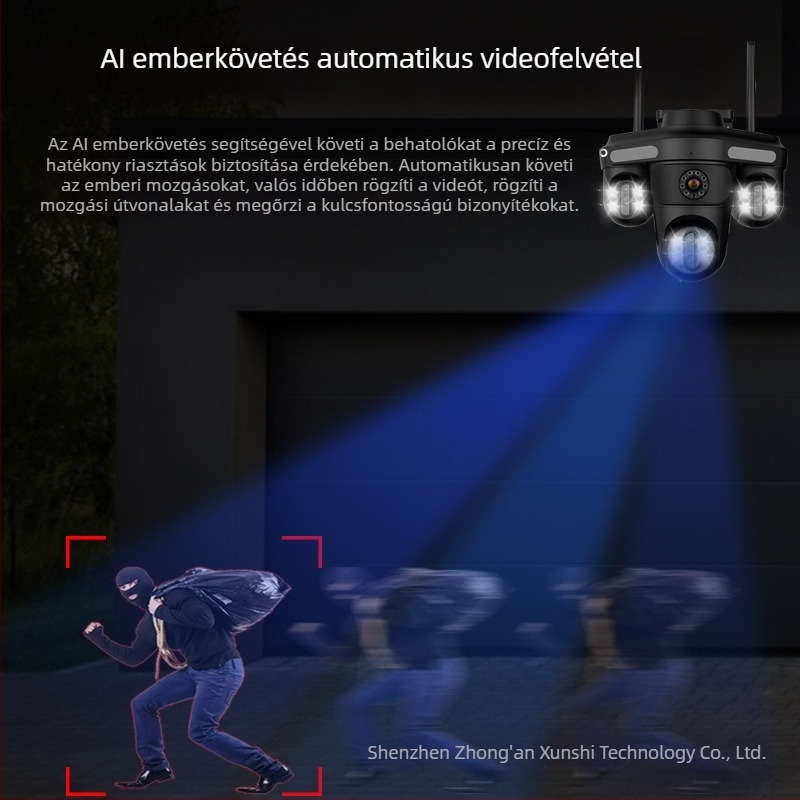 HD gömb alakú megfigyelő kamera, négycsatornás kijelző, 360° éjjellátás, vezeték nélküli, beltéri és kültéri használatra