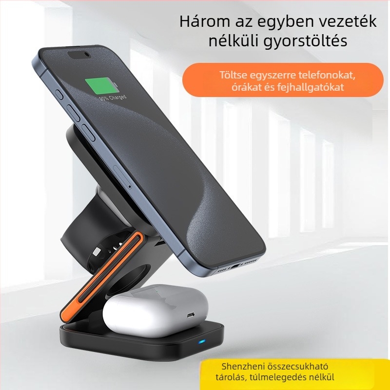 Új többfunkciós asztali függőleges összecsukható 3-az-1-es vezeték nélküli töltő mágneses telefon tartóval – 15W