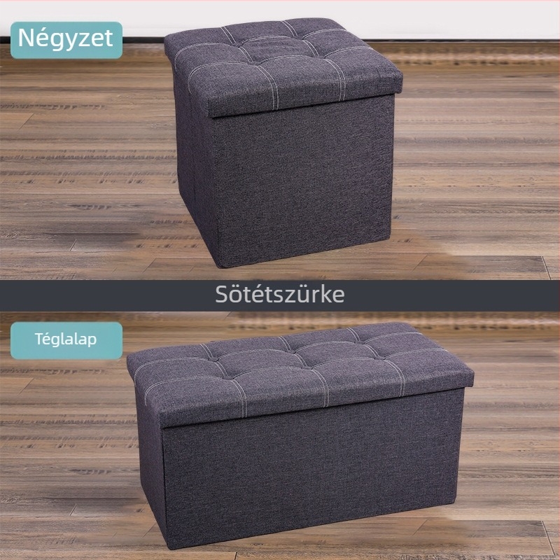 Összecsukható téglalap alakú tároló puff pamut- és lenhatású szövetből, cipő- és általános tároláshoz, 12 literes kapacitás, 100 kg terhelhetőség