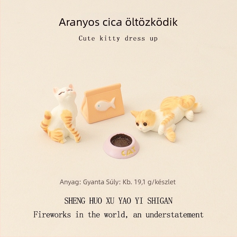 Édes macska alakú gyanta figura, mini DIY macskás mászókeret és padlószőnyeg a babaházhoz – dekoratív dísz