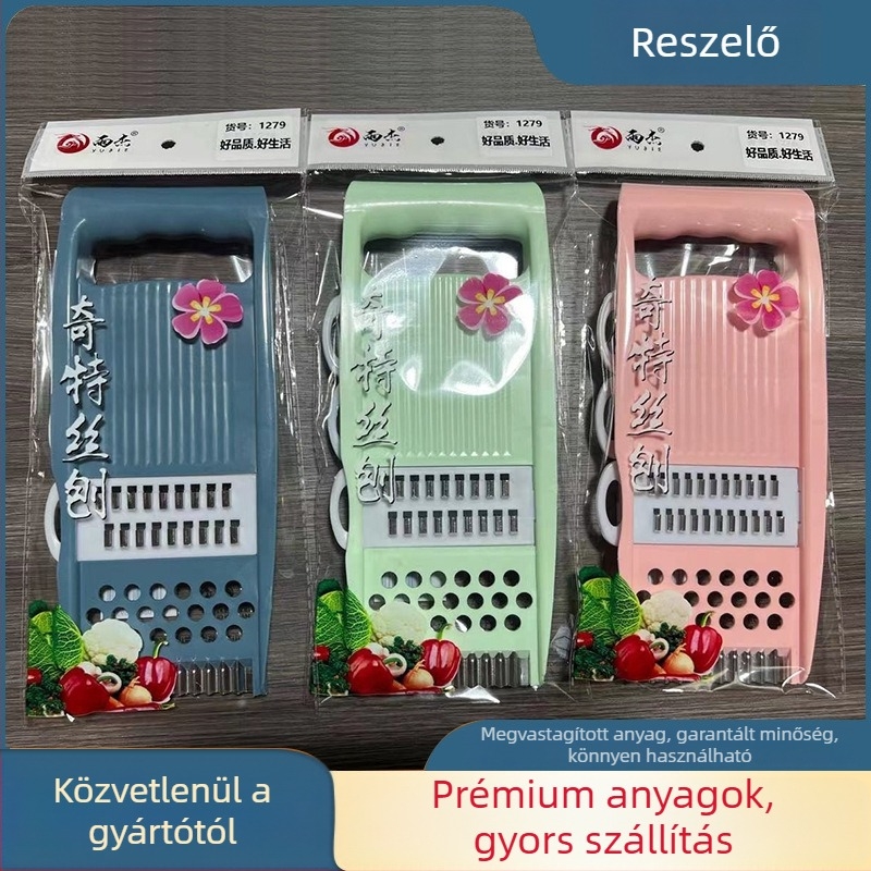 Multifunkcionális rozsdamentes acél zöldség- és gyümölcsreszelő-szeletelő, háztartási konyhai eszköz, hordozható