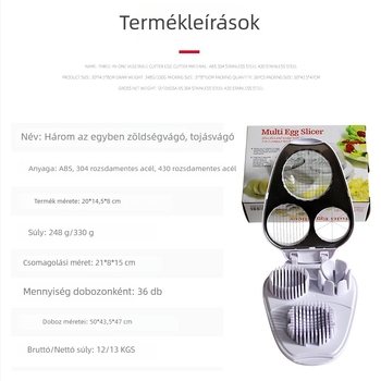 3 az 1-ben multifunkcionális zöldségvágó, elegáns tojás szeletelő és tojás szeletek elválasztója