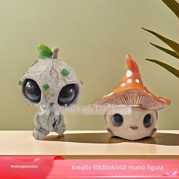Nagy szemű gomba-elf rezin figurka otthoni dekorációhoz – kreatív idegen elf dísztárgy