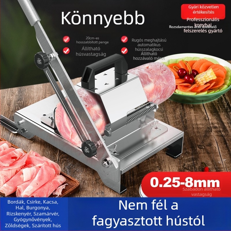 Rozsdamentes acél szeletelő hús és zöldségek számára — háztartási és professzionális használatra, fagyasztott hús szeletelés, báránytekercs szeletelés, marhahús szeletelés, multifunkcionális zöldségvágó