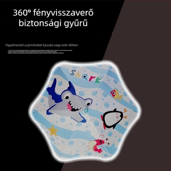 LED világító gyerekeknek szánt esernyő – aranyos rajzfilmszerű dizájn, kerek sarkok, szúrás elleni védelem, fekete gumírozott esernyő, kettős használat napra és esőre