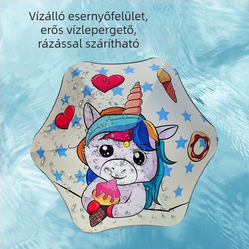 LED világító gyerekeknek szánt esernyő – aranyos rajzfilmszerű dizájn, kerek sarkok, szúrás elleni védelem, fekete gumírozott esernyő, kettős használat napra és esőre