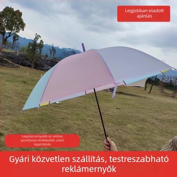 Egyszer használatos gyerekeknek szánt, átlátszó esernyő, szivárványos, hosszú nyelet, logóval