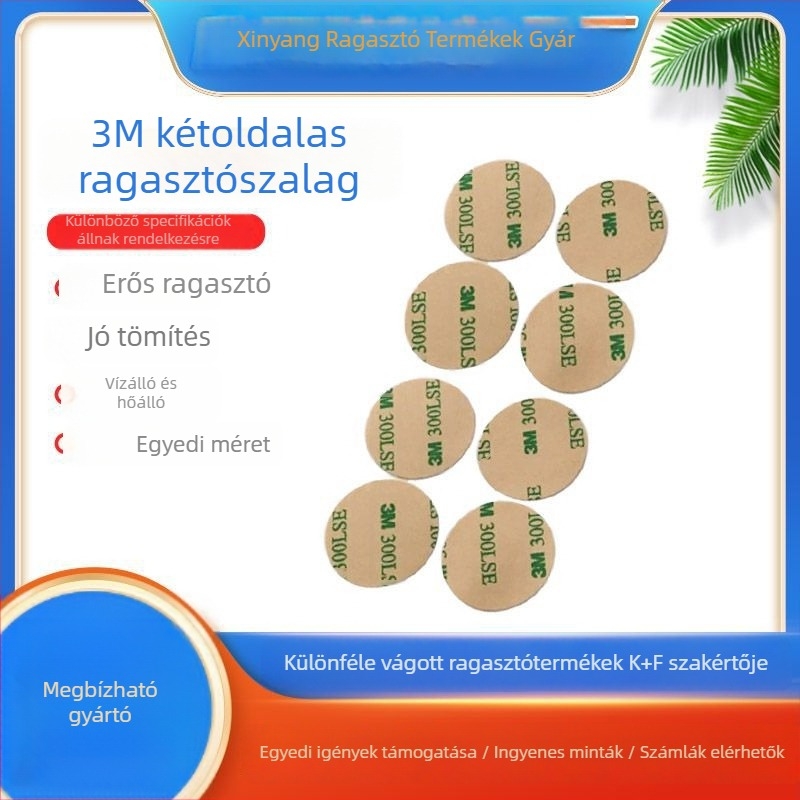 Die-Cut erős PET kettős oldali ragasztószalag, 300LSE, kerek átlátszó ultra vékony, hőálló