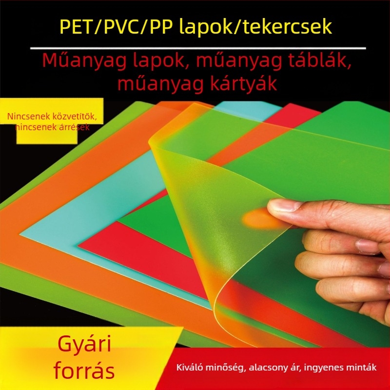 Átlátszó polipropilén lemez matt PET-filmmel, fekete színű, tűzálló PVC tekercs, kemény, vékony belső tömítés nyomtatáshoz