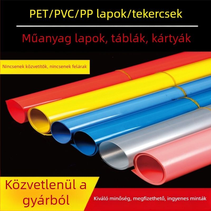 Átlátszó polipropilén lemez matt PET-filmmel, fekete színű, tűzálló PVC tekercs, kemény, vékony belső tömítés nyomtatáshoz
