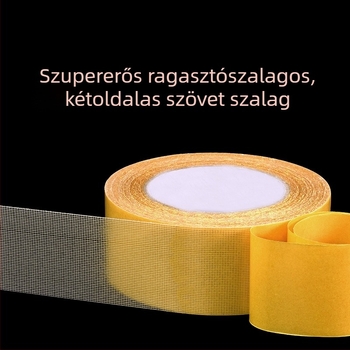 Textil alapú kétoldalas ragasztószalag, rendkívül erős, könnyen téphető nyom nélkül, szőnyeg rögzítéséhez, esküvői fotózáshoz és kiállításokhoz