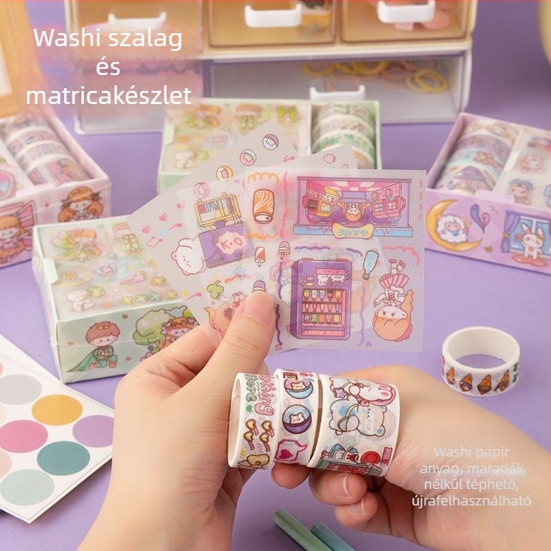 Kedves washi tape és matricák ajándékcsomag naptárhoz – mesefigurás matricák gyerekeknek