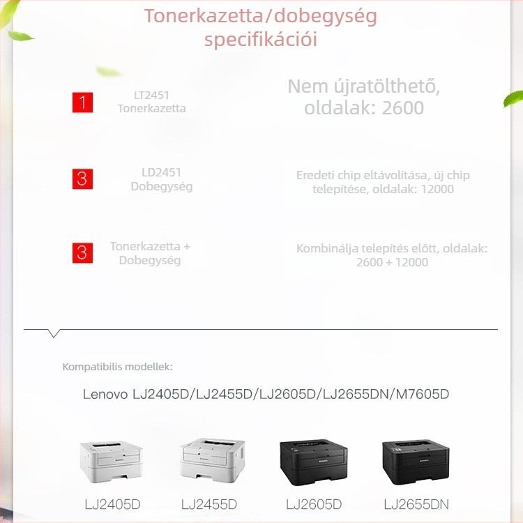 LT2451 tonerkazetta Lenovo LJ2405D, M7605D, 7400PRO, LJ2655DN nyomtatókhoz