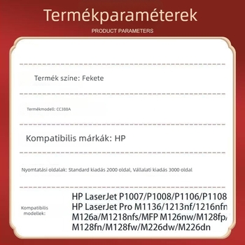Zhengcai kompatibilis HP CC388A tonerkazetta HP LaserJet M1136, P1108, 1106, M126a/nw, 88A