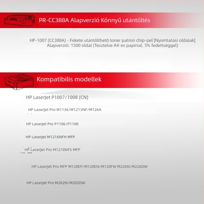 HP M1136-hoz kompatibilis tonerkazetta 388A/388X, M126A, P1106, P1108, CC388A