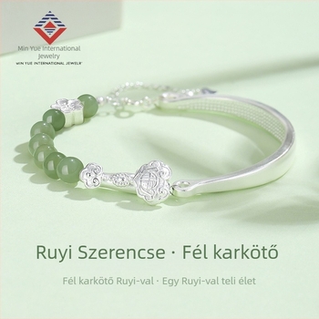 Sterling ezüst 999 karkötő természetes Hetian jade-vel, Ruyi dizájn, elegáns női ékszer, új kínai stílusban
