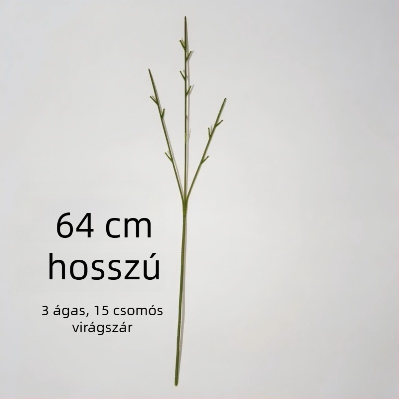 64 cm hosszú művirág szár, háromágú, 15 ággal, DIY virágszár fej kiegészítő