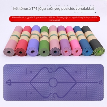 TPE jóga matrac, kétszintes rétegű, 6 mm, csúszásmentes felület, testtartás-vezető vonalakkal, otthoni használatra, kopásálló