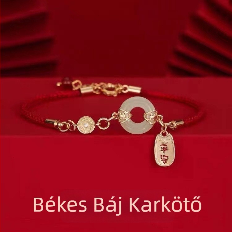 Női piros zsinór karkötő Hetian jade utánzattal, kínai stílusú ékszer, a ló zodiákus, ajándék a születési évre.
