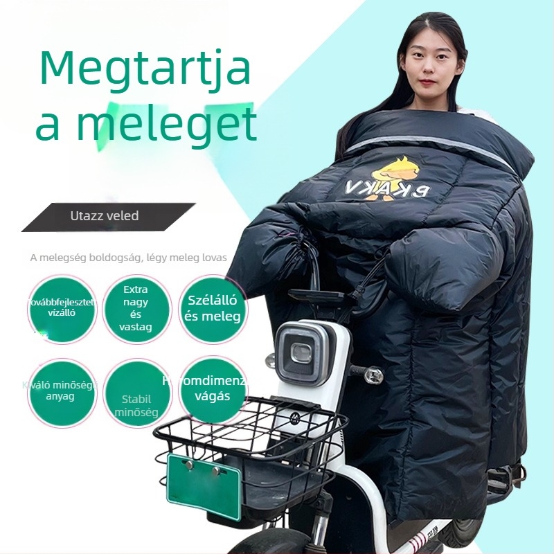 Elektromos motorkerékpár szélvédő takaró téli, vastag fleece béléses, szél- és vízálló