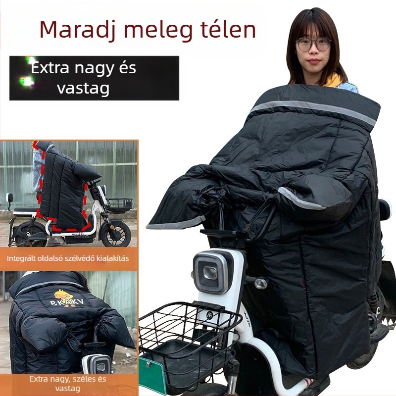 Elektromos motorkerékpár szélvédő takaró téli, vastag fleece béléses, szél- és vízálló