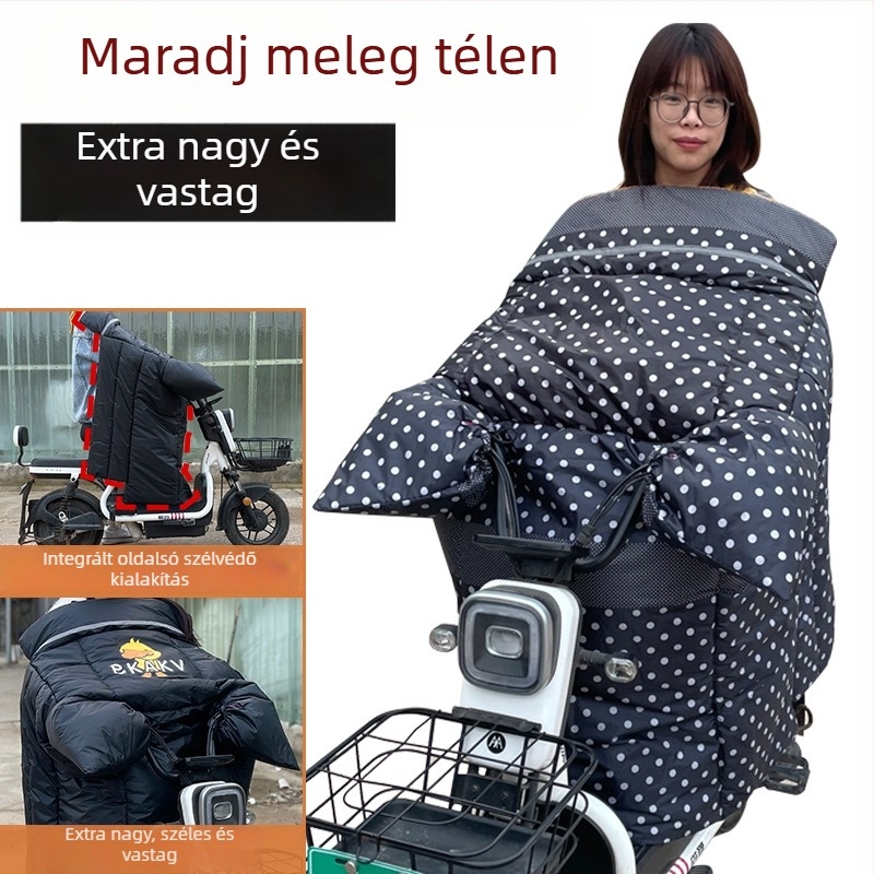 Elektromos motorkerékpár szélvédő takaró téli, vastag fleece béléses, szél- és vízálló