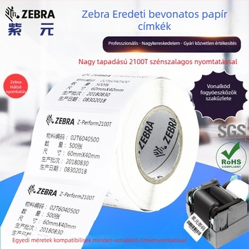 Zebra eredeti, magas tapadású bevonatos papírcímke 2100T ragasztóval, BPA-mentes, nyomonkövetési vonalkód nyomtató tekercs
