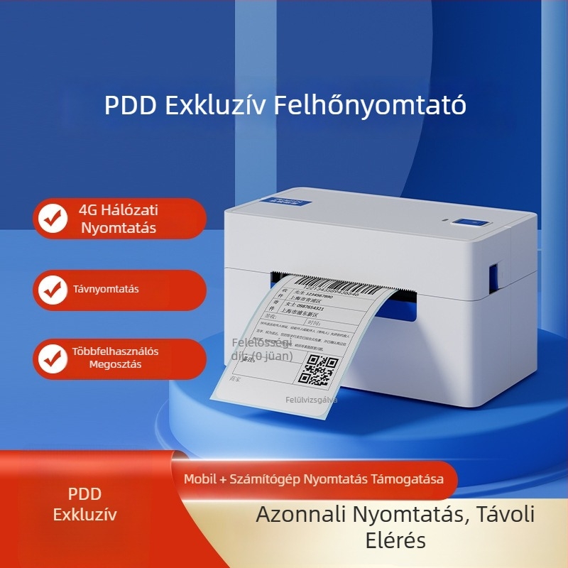 Qirui QR368PD felhőnyomtató, 4G távoli nyomtatás, USB interfész, hőpapír, kompakt hordozható készülék