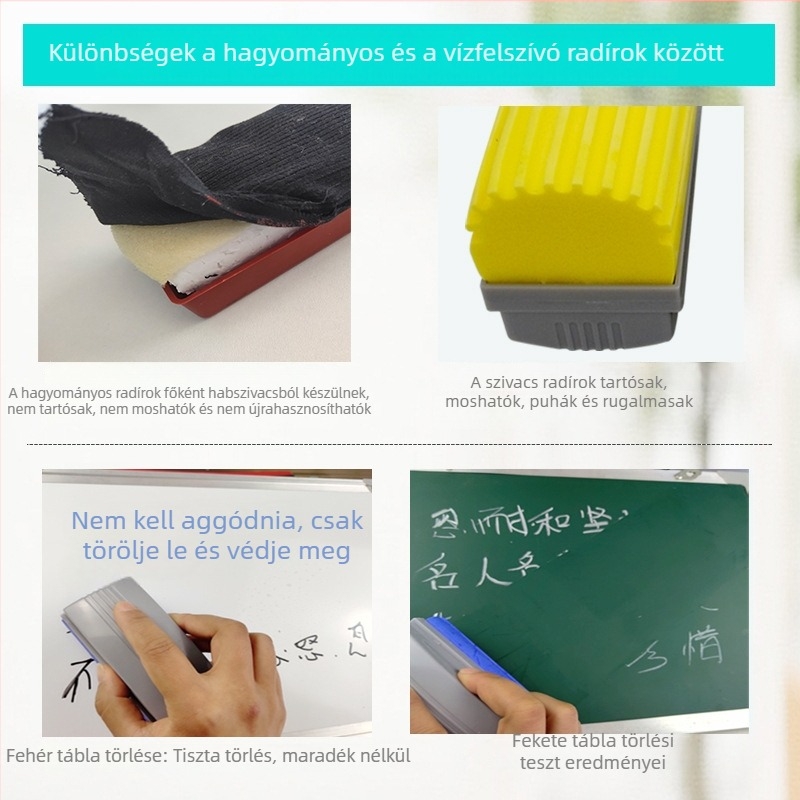 Pormentes krétatábla és fehértábla radír szivaccsal – többfunkciós kaucsuk-pamut radír műanyag hátsó résszel.