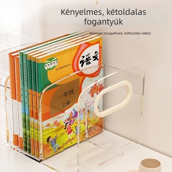 Asztali könyvtároló állvány átlátszó akrilból, A4 méret, rendező könyvekhez és magazinokhoz